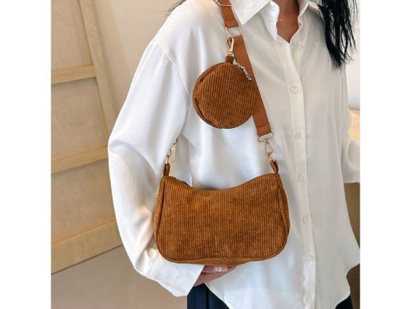 Вельветова сумка через плече з гаманцем Lilly P4-9620C коричнева
