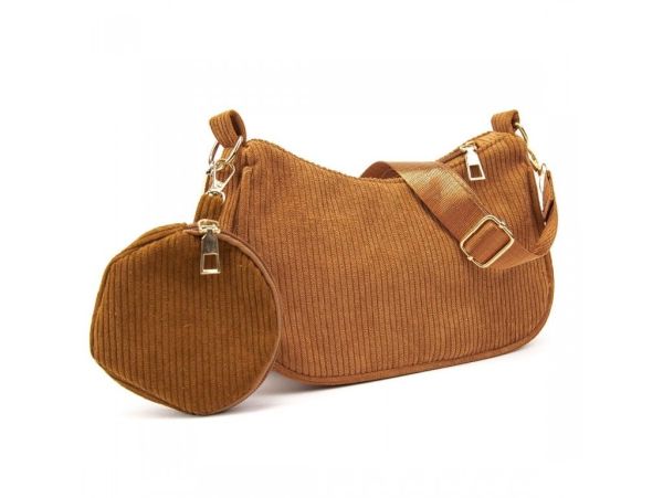 Вельветова сумка через плече з гаманцем Lilly P4-9620C коричнева