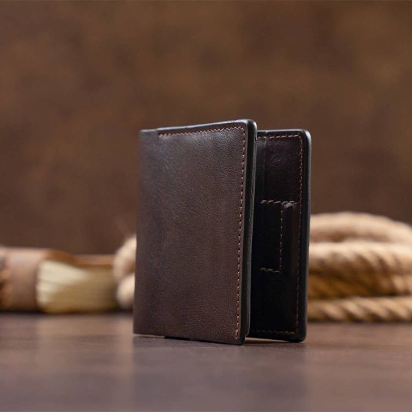 Вертикальное портмоне-кредитница комби в гладкой шкуре Grande Pelle 11328 коричневое