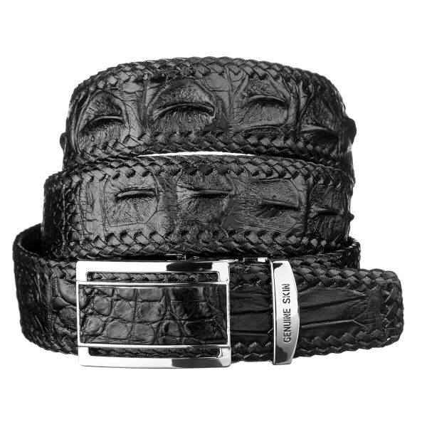 Ремінь-автомат CROCODILE LEATHER 18010 з натуральної шкіри крокодила чорний