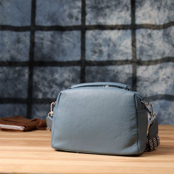 Елегантна сумка жіноча з двома секціями з натуральної шкіри Vintage 22920 блакитна