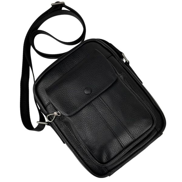 Чоловічий месенджер із м'якої шкіри Tiding Bag 1639A чорний