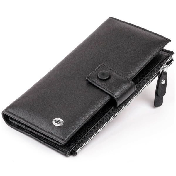 Кошелек женский кожаный на хлястике с кнопкой ST Leather 19280 черный