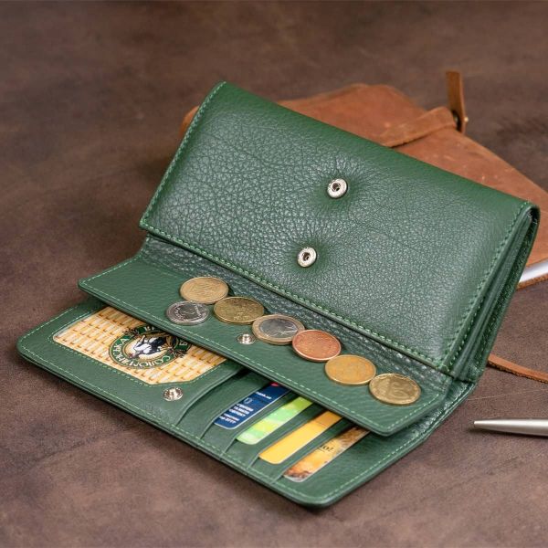 Кошелек кожаный в два сборки женский ST Leather 19286 зеленый