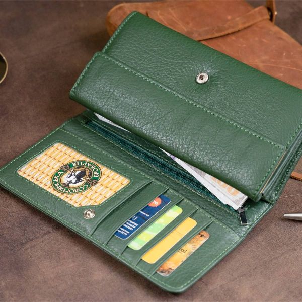 Кошелек кожаный в два сборки женский ST Leather 19286 зеленый