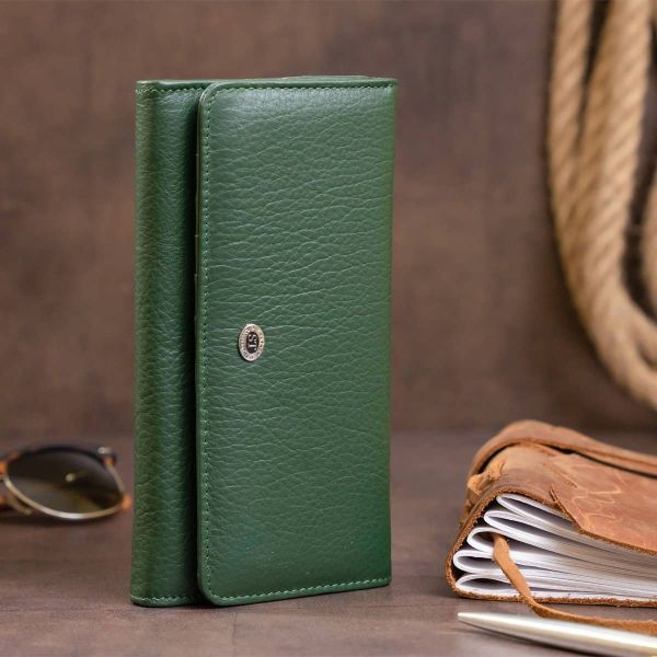 Кошелек кожаный в два сборки женский ST Leather 19286 зеленый