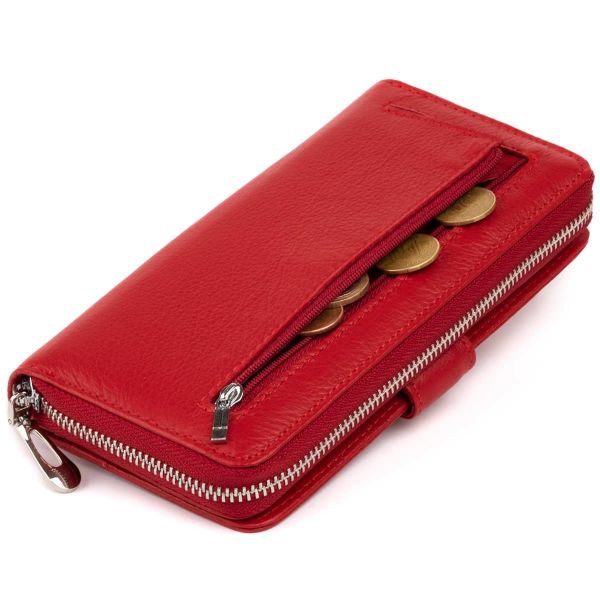 Вертикальный вместительный кошелек из кожи женский ST Leather 19306 красный