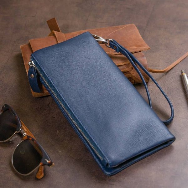 Кошелек-клатч из кожи с карманом для мобильного ST Leather 19309 темно-синий