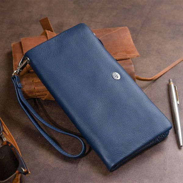 Кошелек-клатч из кожи с карманом для мобильного ST Leather 19309 темно-синий