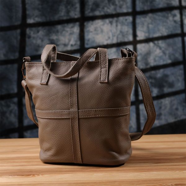 Зручна сумка жіноча з ручками з натуральної шкіри Vintage 22996 сіра