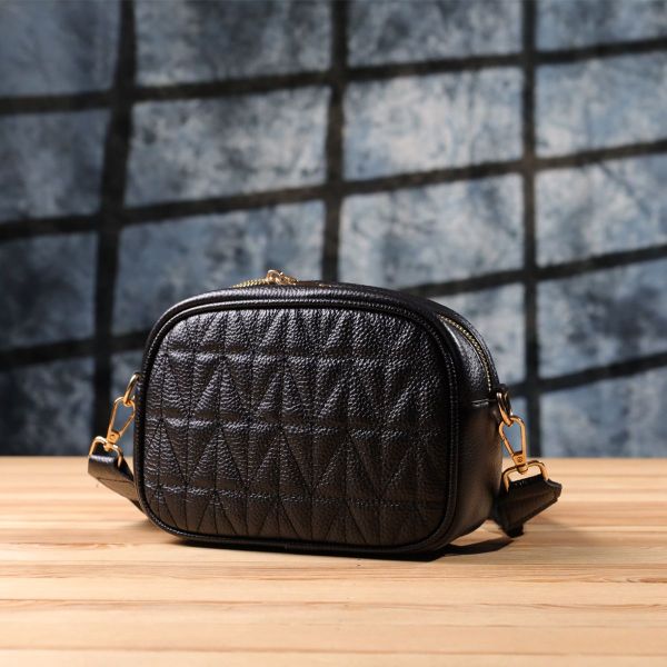 Компактна стьобана сумка для жінок з натуральної шкіри Vintage 22894 чорна