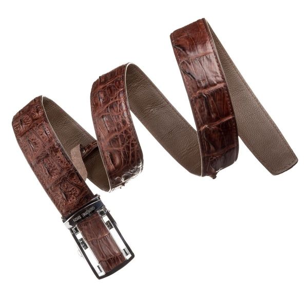 Ремінь-автомат з натуральної шкіри крокодила (каймана) коричневий CROCODILE LEATHER 18235