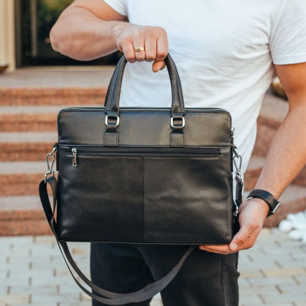 Шкіряна чоловіча ділова сумка-портфель чорна Tiding Bag 30987