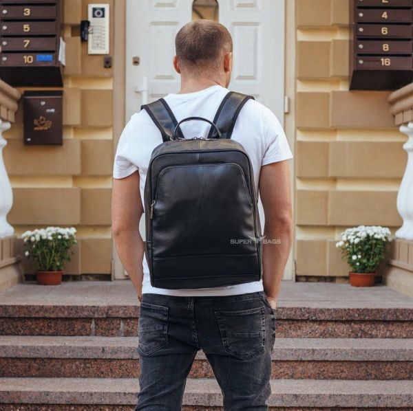 Рюкзак чоловічий шкіряний чорний міський для ноутбука та документів Tiding Bag B2-7371A
