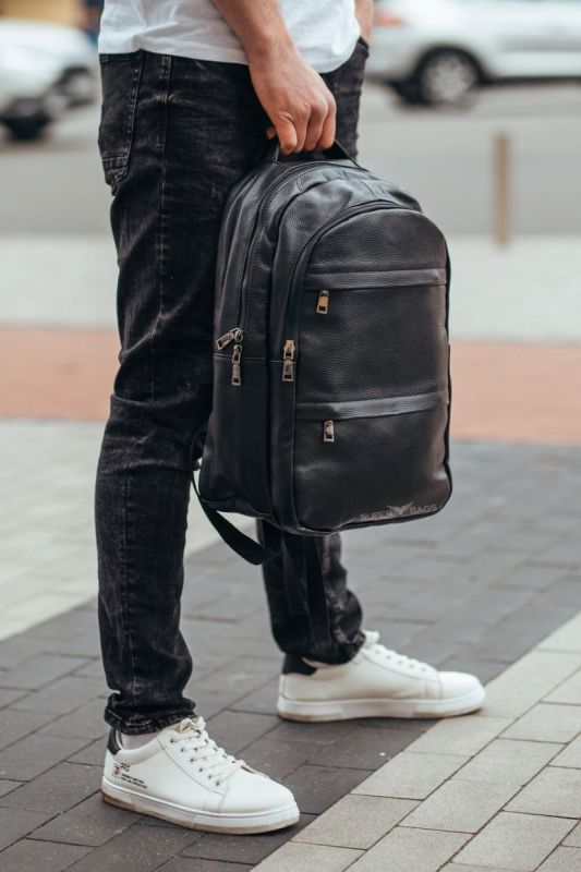 Чоловічий рюкзак для ноутбука та документів з натуральної шкіри Tiding Bag B2-37342A чорний