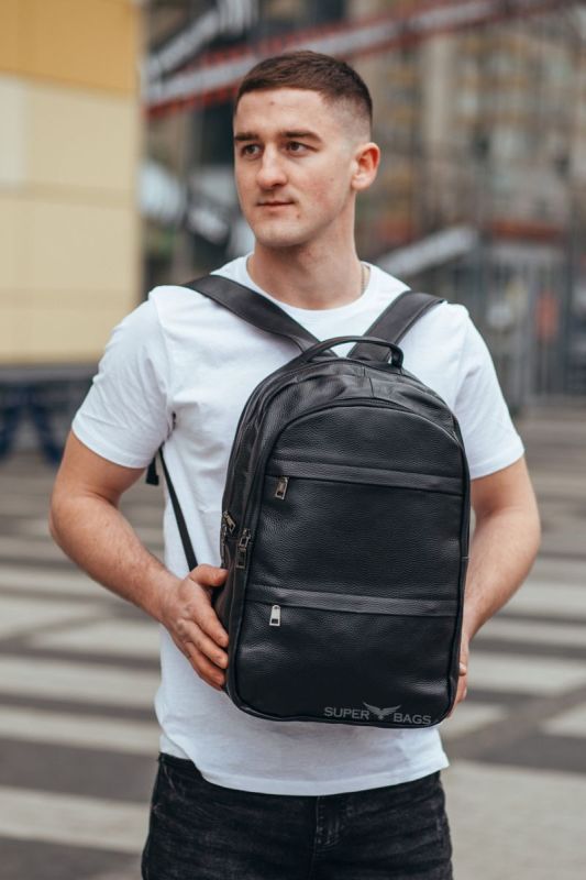 Чоловічий рюкзак для ноутбука та документів з натуральної шкіри Tiding Bag B2-37342A чорний