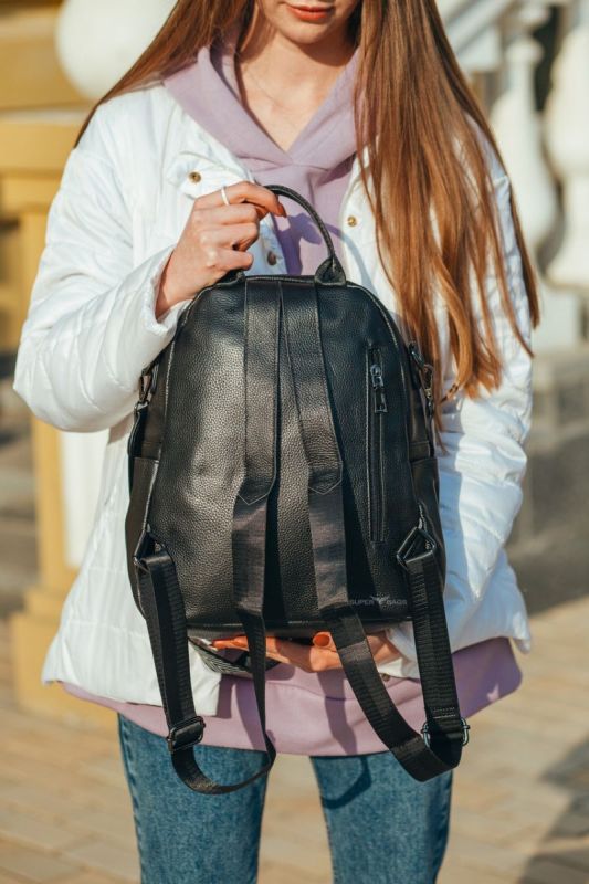 Жіночий шкіряний рюкзак міський чорний 73590 Tiding Bag