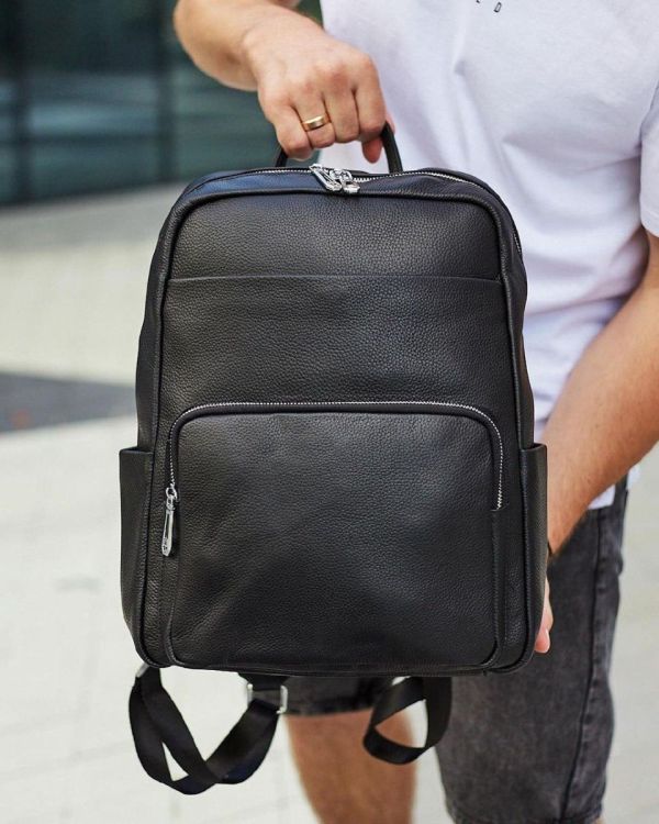 Чоловічий шкіряний рюкзак для ноутбука і подорожей чорний Tiding Bag 59331