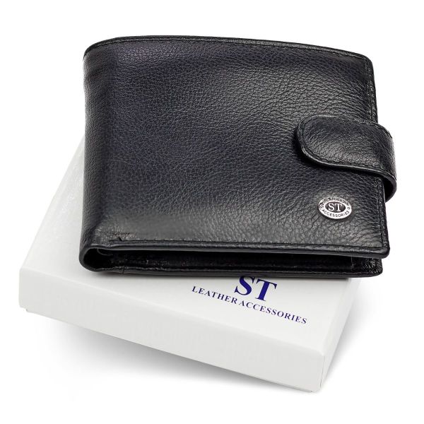 Шкіряне чоловіче портмоне на кнопці ST Leather ST-104-1 чорне