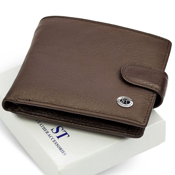 Шкіряне чоловіче портмоне на кнопці ST Leather ST104 коричневе