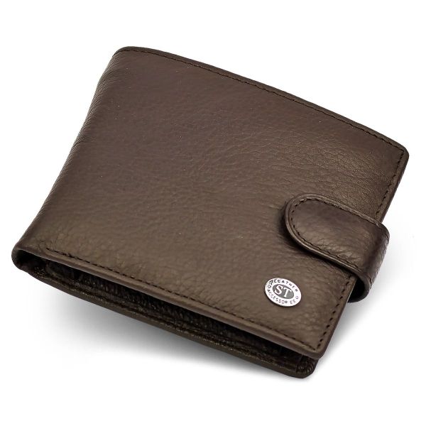 Шкіряне чоловіче портмоне на кнопці ST Leather ST104 коричневе