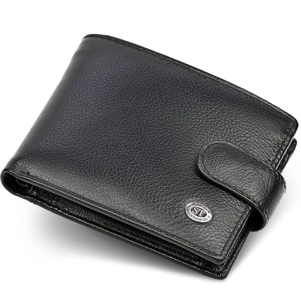 Шкіряне чоловіче портмоне на кнопці ST Leather ST-104-1 чорне