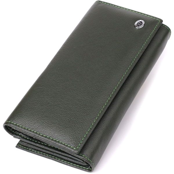 Місткий жіночий гаманець на магнітах із натуральної шкіри ST Leather 23115 зелений