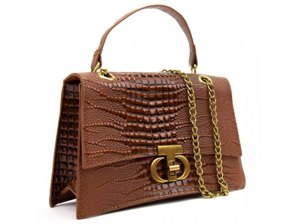Сумочка на ланцюжку каркасна через плече Lilly P4-6536C коричнева