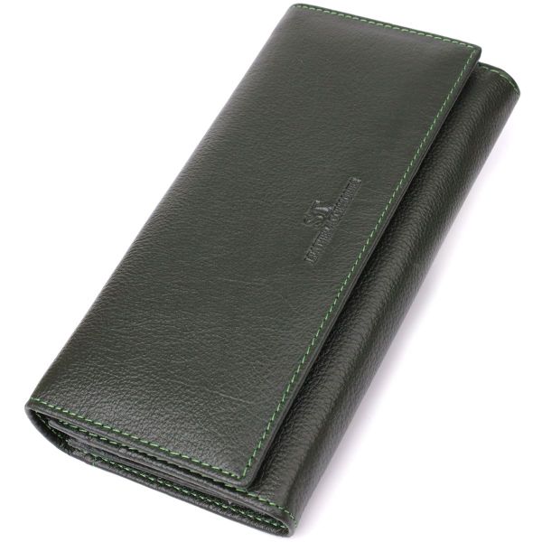 Стильний гаманець у два складення з натуральної шкіри ST Leather 23066 зелений