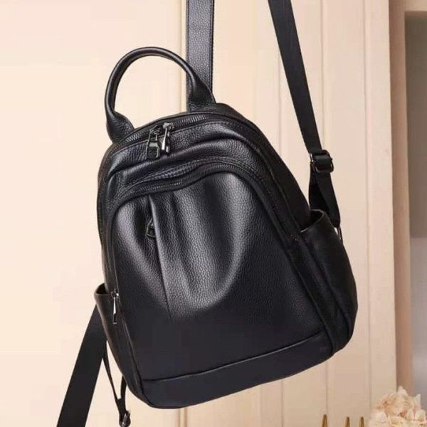 Шкіряний жіночий міський рюкзак на блискавці чорний 85271 Tiding Bag