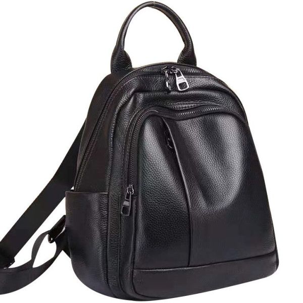 Шкіряний жіночий міський рюкзак на блискавці чорний 85271 Tiding Bag