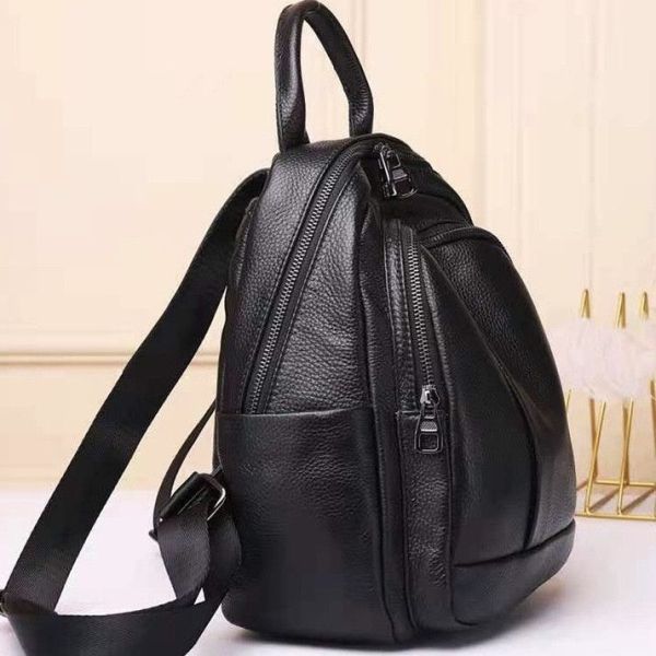 Шкіряний жіночий міський рюкзак на блискавці чорний 85271 Tiding Bag