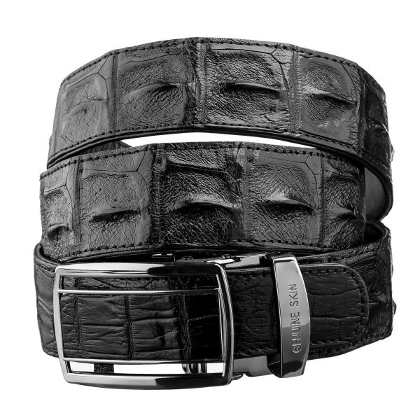 Ремінь-автомат CROCODILE LEATHER 18236 з натуральної шкіри крокодила (каймана) чорний