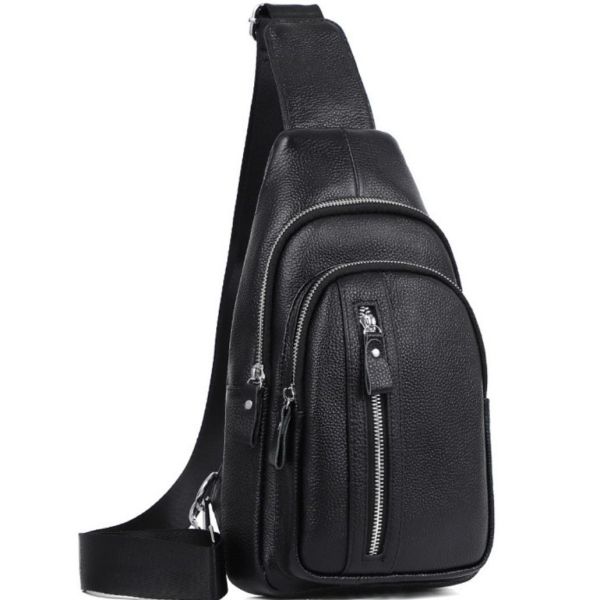 Сумка-слінг чоловіча на одне плече Tiding Bag 18х32х7 з натуральної шкіри 74521 чорна