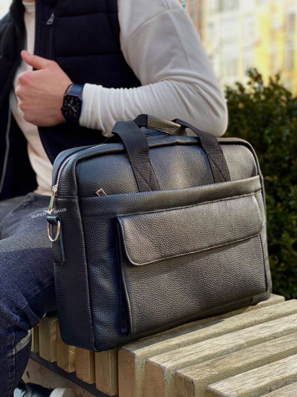 Шкіряна чоловіча сумка для ноутбука і документів чорна Tiding Bag 143412