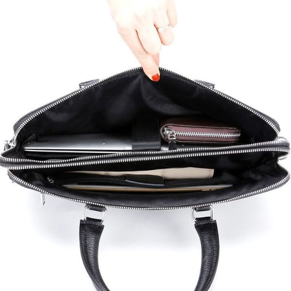 Шкіряна чоловіча сумка для документів та ноутбука чорна Tiding Bag  NV23712