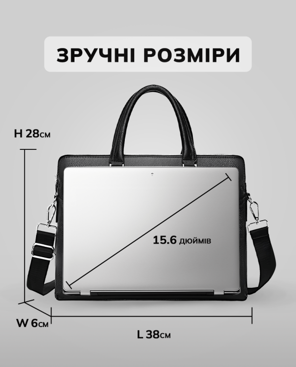 Шкіряна чоловіча сумка для документів та ноутбука чорна Tiding Bag  NV23712