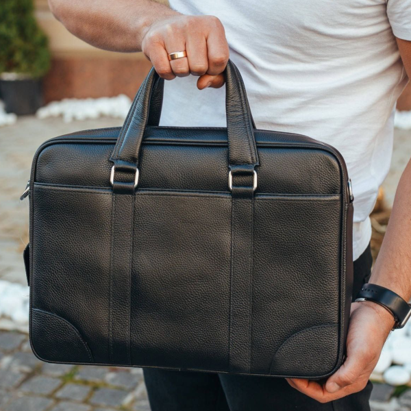 Шкіряна чоловіча сумка для документів та ноутбука чорна SL-21511 Tiding Bag