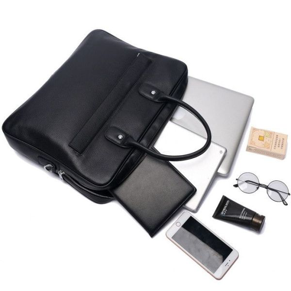 Шкіряна чоловіча сумка-портфель для ноутбука Tiding Bag M364A чорна