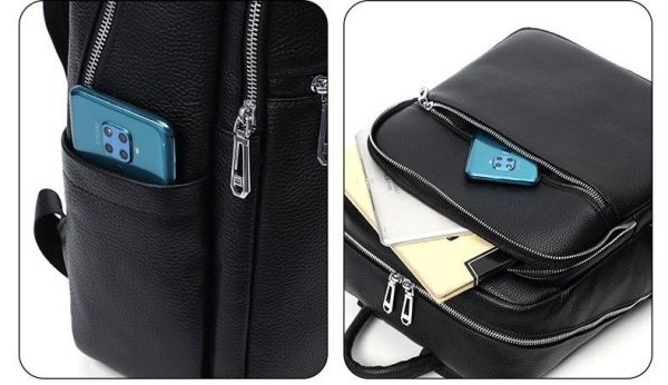 Чоловічий шкіряний рюкзак для поїздок і прогулянок чорний Tiding Bag 75362