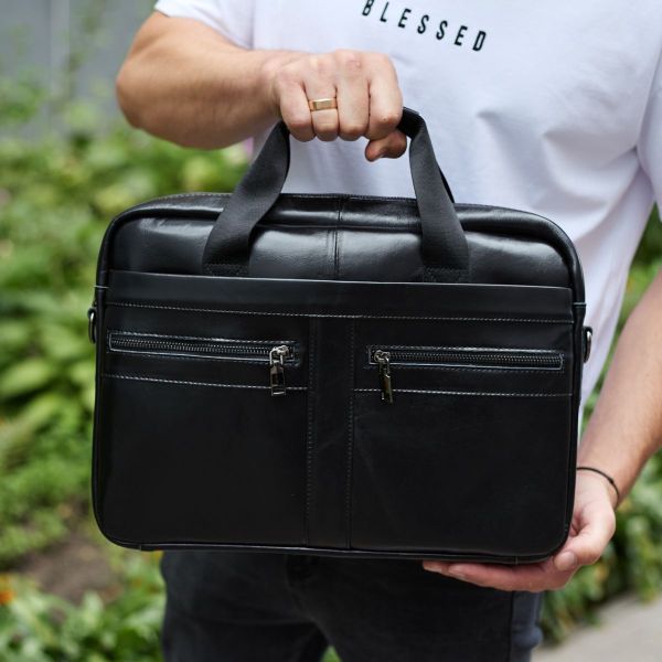Чоловічий шкіряний діловий портфель для ноутбука чорний TD-23995 Tiding Bag