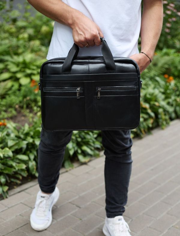 Чоловічий шкіряний діловий портфель для ноутбука чорний TD-23995 Tiding Bag