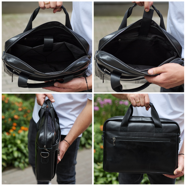 Чоловічий шкіряний діловий портфель для ноутбука чорний TD-23995 Tiding Bag