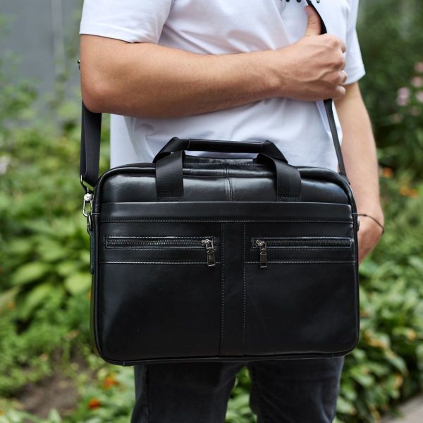 Чоловічий шкіряний діловий портфель для ноутбука чорний TD-23995 Tiding Bag