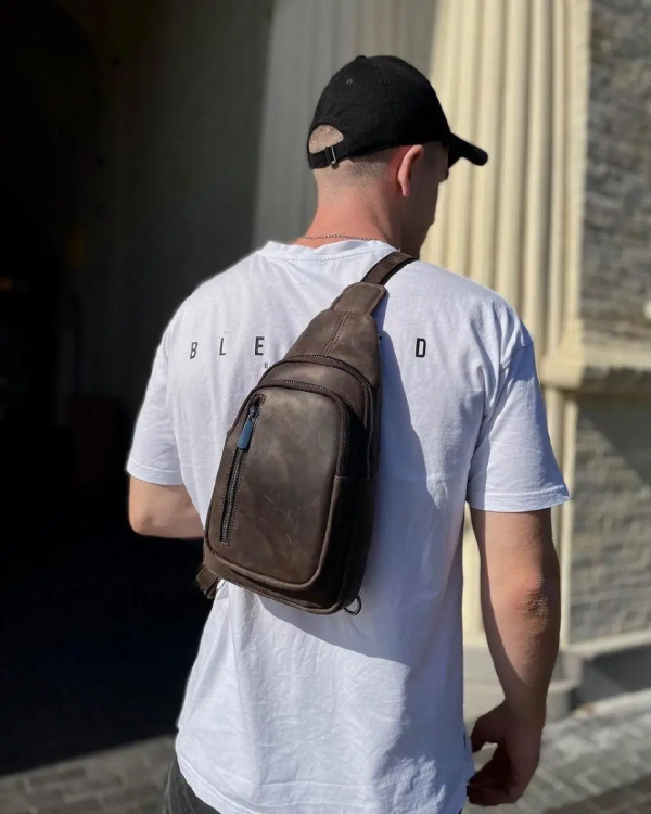 Чоловічий слінг 17х30х6  зі шкіри крейзі хорс для телефону Tiding Bag 6349 коричневий