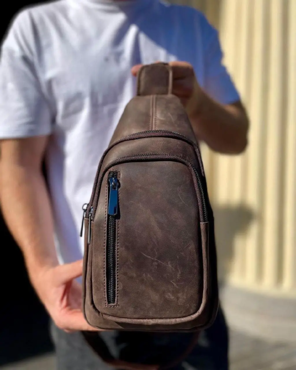 Чоловічий слінг 17х30х6  зі шкіри крейзі хорс для телефону Tiding Bag 6349 коричневий