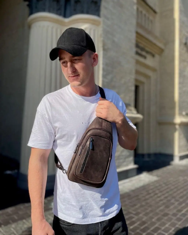 Чоловічий слінг 17х30х6  зі шкіри крейзі хорс для телефону Tiding Bag 6349 коричневий