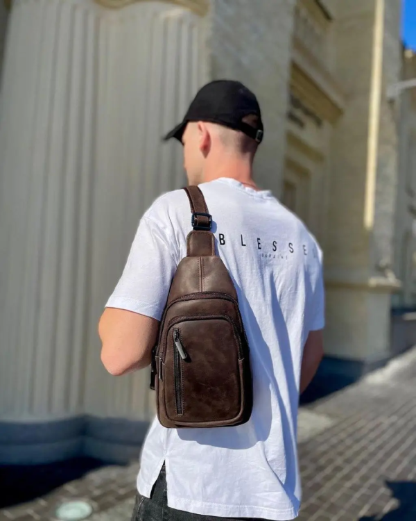 Чоловічий слінг 17х30х6  зі шкіри крейзі хорс для телефону Tiding Bag 6349 коричневий