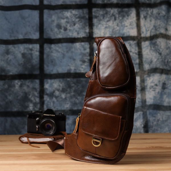 Цікава чоловіча сумка через плече з гладкої натуральної шкіри Vintage 22965 коричнева