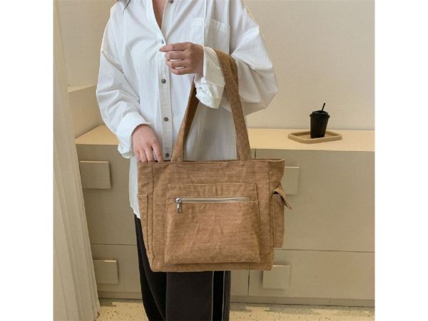 Вельветовий місткий бежевий шоппер Lilly P2-1468B біж
